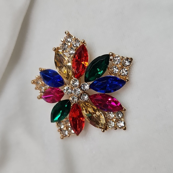 Women's Colorful Rhinestone Floral Brooch Retro Style Pin Rhinestone Sparkling - Picture 2 of 5